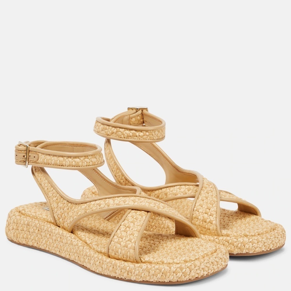 Women's Beige Woven Ankle-Strap Sandals